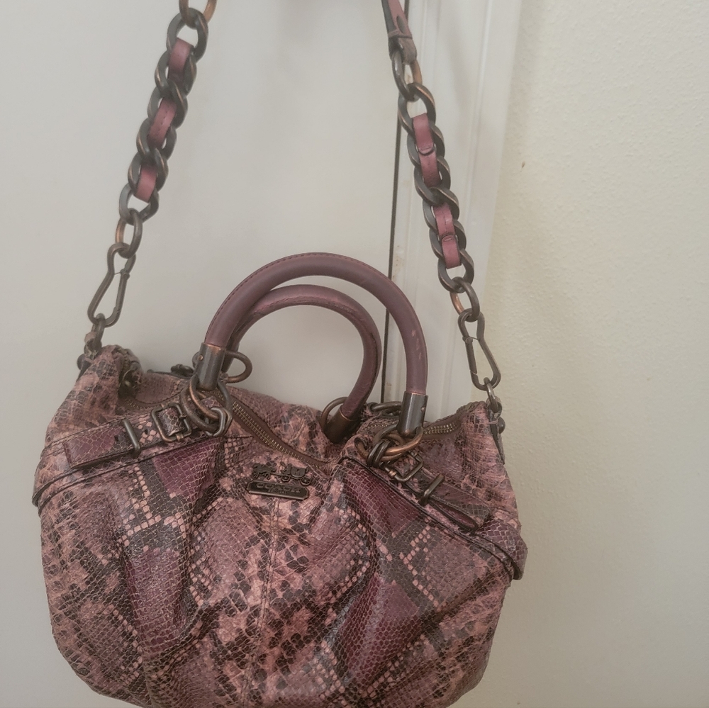 Coach Mauve Snake Print Shoulder Bag